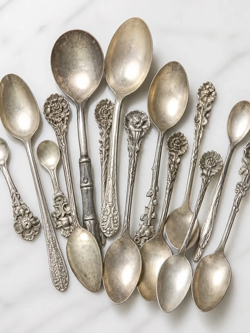 Vintage Floral Sterling Silver-Dessert Spoon Set - Home Dining